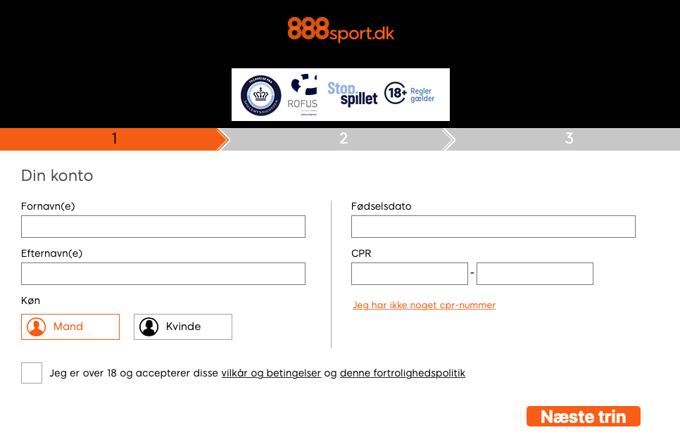 Opret en konto hos 888sport.dk
