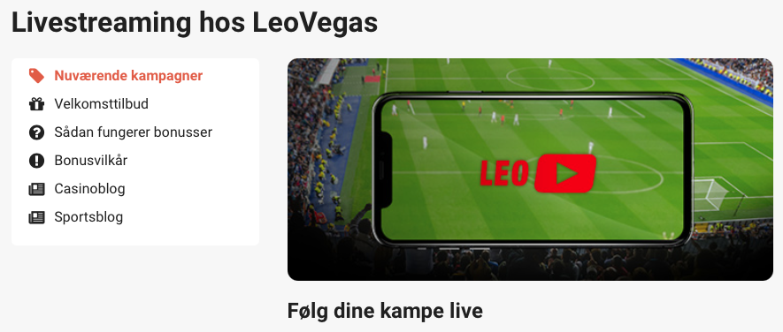 LeoVegas live stream af kampe